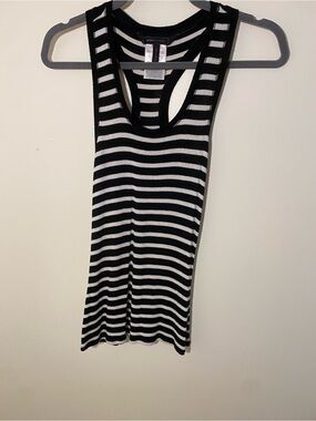 BCBGMaxAzria Black and White Striped Racerback Tank